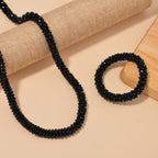 2 Piece Set -  Black  Austrian Crystal Stone Necklace (Size 30) and Bracelet (Size 6.5-7)