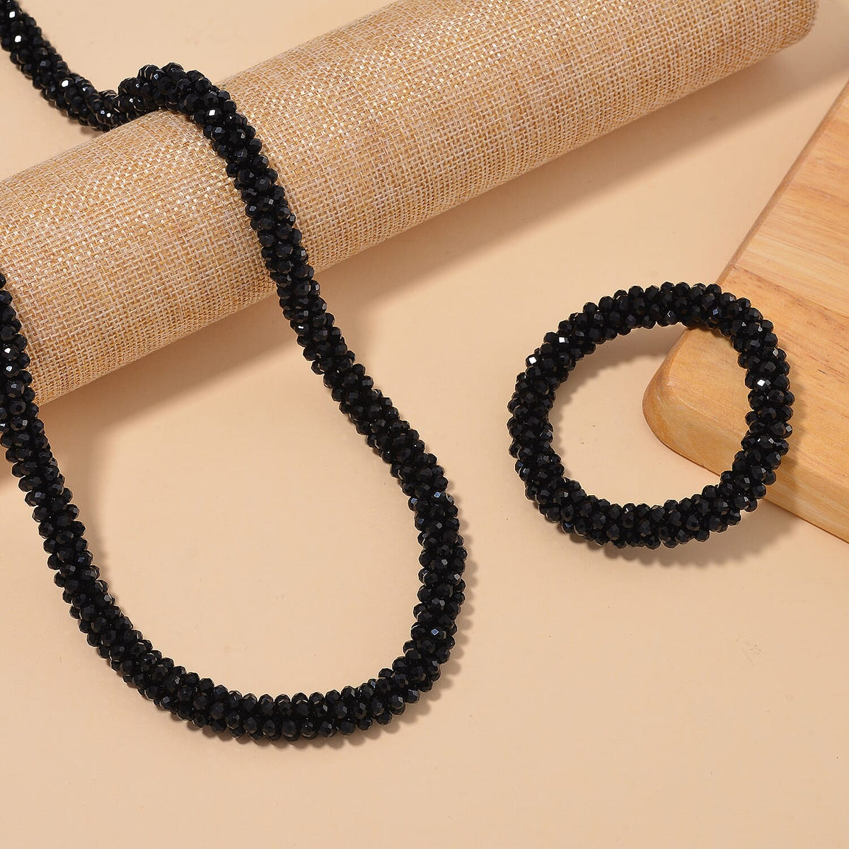2 Piece Set -  Black  Austrian Crystal Stone Necklace (Size 30) and Bracelet (Size 6.5-7) 4289856 2