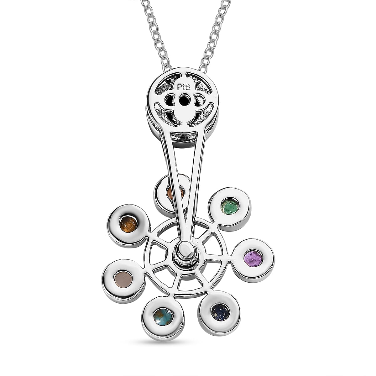 2 Piece Set - Black Onyx, Peach Moonstone, Tiger's Eye, Green Aventurine Chain and Cluster Pendant in Platinum Overlay Stainless Steel 1.55ct 2.550 Ct. 4401738 4