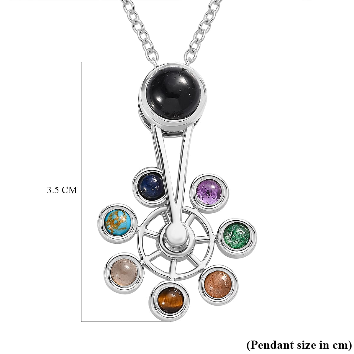 2 Piece Set - Black Onyx, Peach Moonstone, Tiger's Eye, Green Aventurine Chain and Cluster Pendant in Platinum Overlay Stainless Steel 1.55ct 2.550 Ct. 4401738 6