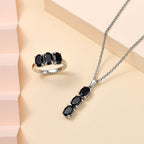 2 Piece Set -  Black Spinel Ring & Pendant with Chain (Size 20) in Rhodium Overlay Sterling Silver  6.30 Ct. Size K