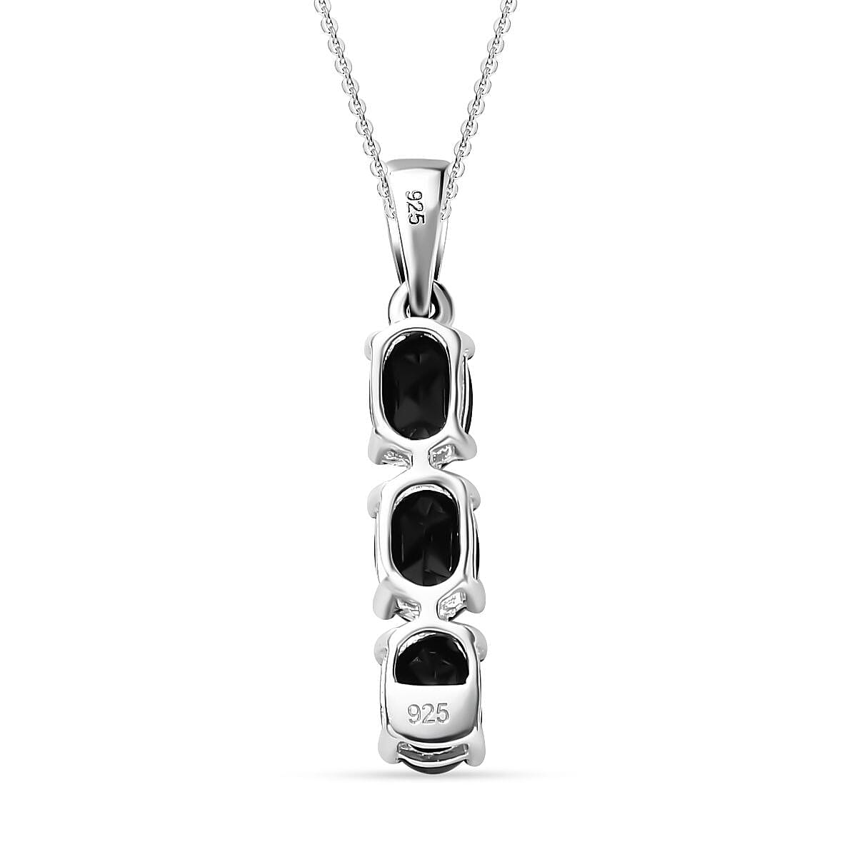 2 Piece Set -  Black Spinel Ring &amp; Pendant with Chain (Size 20) in Rhodium Overlay Sterling Silver  6.30 Ct. Size K 4277943 7