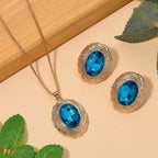 Set of 2 - Blue Crystal Necklace (Size - 20-2 Ext) & Earring with Push Back in Yellow Gold Tone