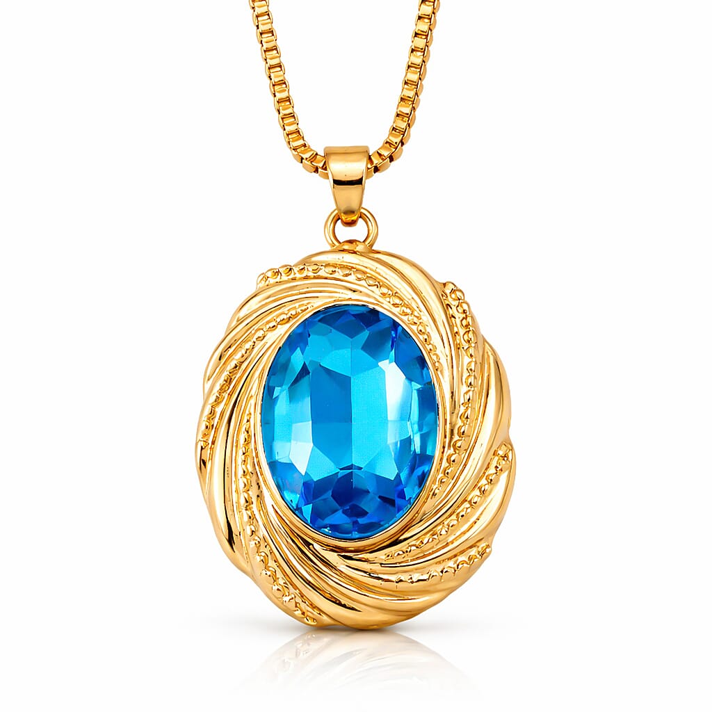 Set of 2 - Blue Crystal Necklace (Size - 20-2 Ext) &amp; Earring with Push Back in Yellow Gold Tone 4444237 4