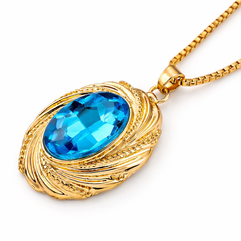Set of 2 - Blue Crystal Necklace (Size - 20-2 Ext) &amp; Earring with Push Back in Yellow Gold Tone 4444237 5