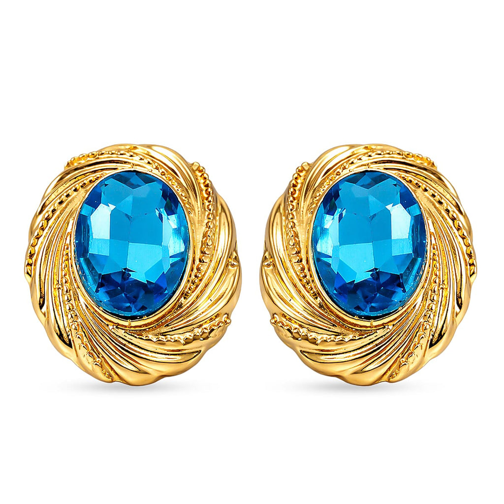 Set of 2 - Blue Crystal Necklace (Size - 20-2 Ext) & Earring with Push Back in Yellow Gold Tone