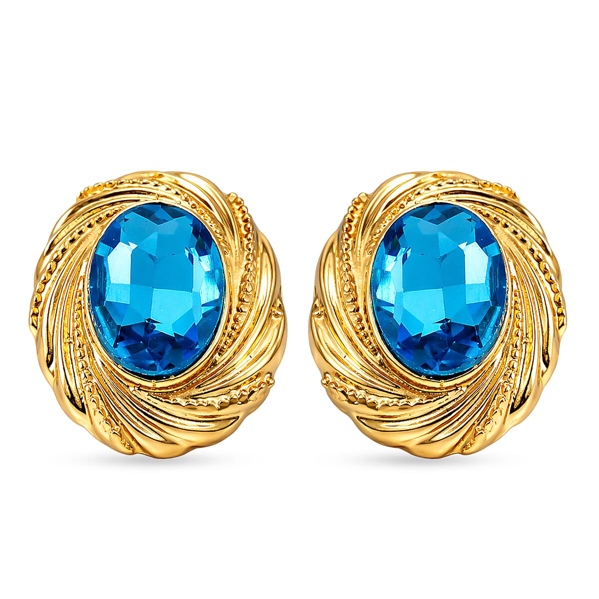 Set of 2 - Blue Crystal Necklace (Size - 20-2 Ext) &amp; Earring with Push Back in Yellow Gold Tone 4444237 8