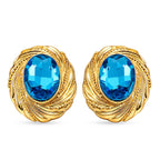 Set of 2 - Blue Crystal Necklace (Size - 20-2 Ext) & Earring with Push Back in Yellow Gold Tone