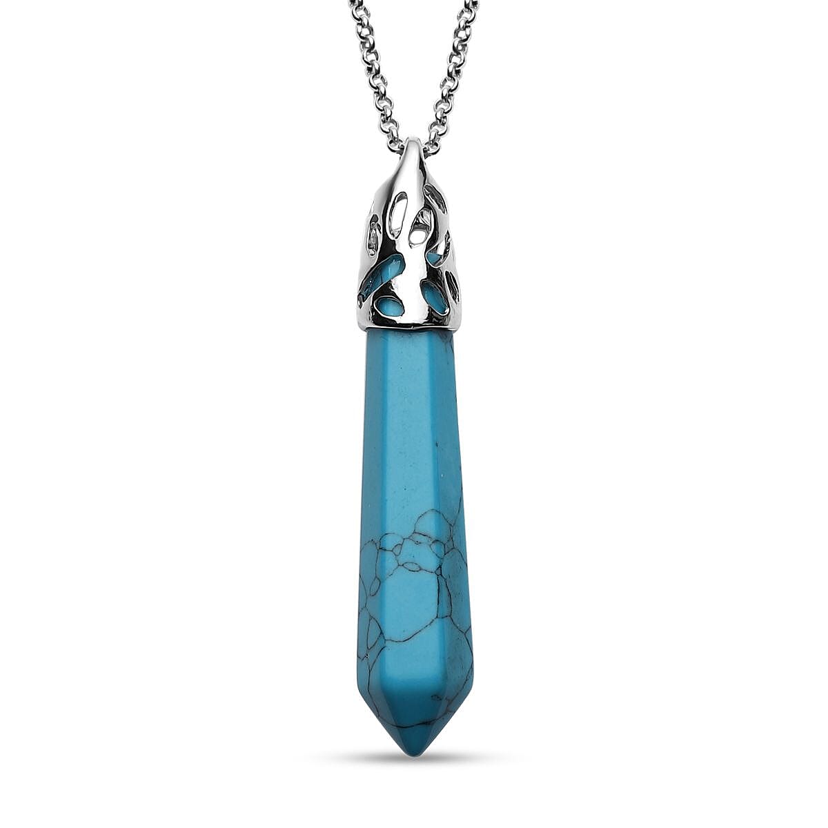 2 Piece Set - Blue Howlite Pendant with Chain (Size 20 with 2 inch Extender) and Earrings With Hook in Silver Tone 4074288 3