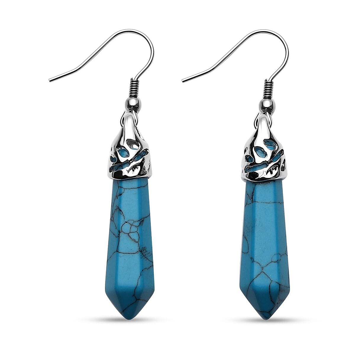2 Piece Set - Blue Howlite Pendant with Chain (Size 20 with 2 inch Extender) and Earrings With Hook in Silver Tone 4074288 4