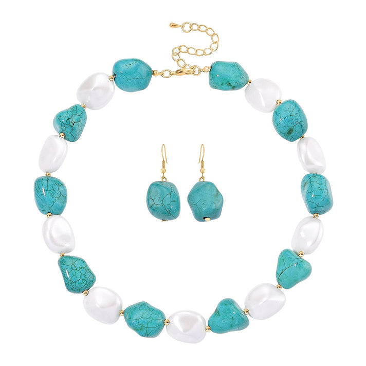 Baroque Shape Blue Howlite, White Shell Pearl Necklace (Size 18 + 2 Ext) with Lobster Clasp &amp; Earrings with Hook 693.00 Ct. 4406367 1
