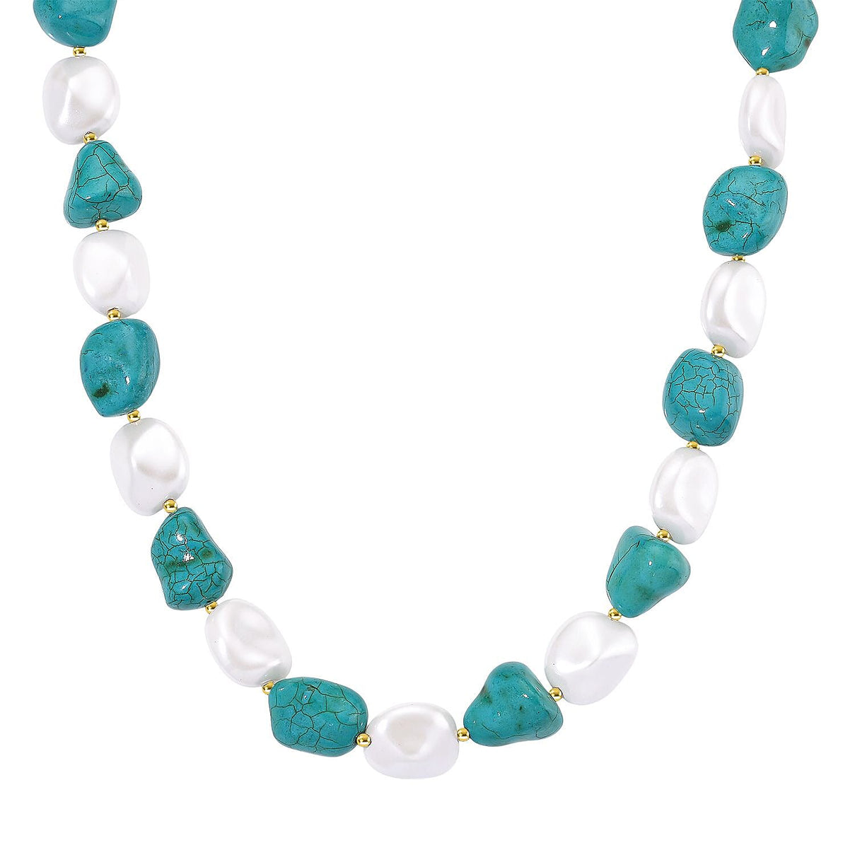 Baroque Shape Blue Howlite, White Shell Pearl Necklace (Size 18 + 2 Ext) with Lobster Clasp &amp; Earrings with Hook 693.00 Ct. V32518882 3