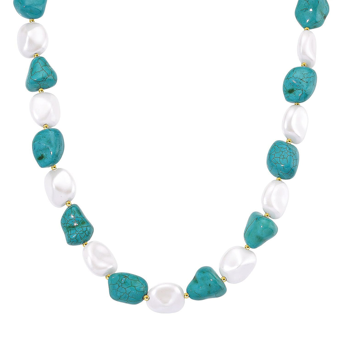 Baroque Shape Blue Howlite, White Shell Pearl Necklace (Size 18 + 2 Ext) with Lobster Clasp &amp; Earrings with Hook 693.00 Ct. V32518882 3