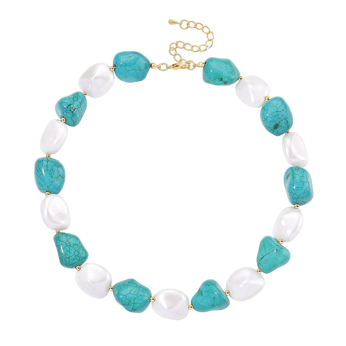 Baroque Shape Blue Howlite, White Shell Pearl Necklace (Size 18 + 2 Ext) with Lobster Clasp &amp; Earrings with Hook 693.00 Ct. V32518882 4