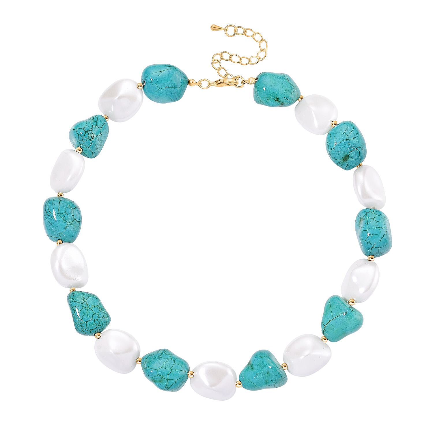 Baroque Shape Blue Howlite, White Shell Pearl Necklace (Size 18 + 2 Ext) with Lobster Clasp &amp; Earrings with Hook 693.00 Ct. V32518882 4