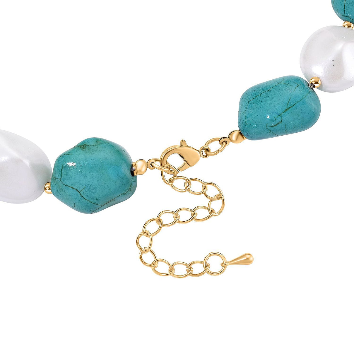 Baroque Shape Blue Howlite, White Shell Pearl Necklace (Size 18 + 2 Ext) with Lobster Clasp &amp; Earrings with Hook 693.00 Ct. V32518882 5