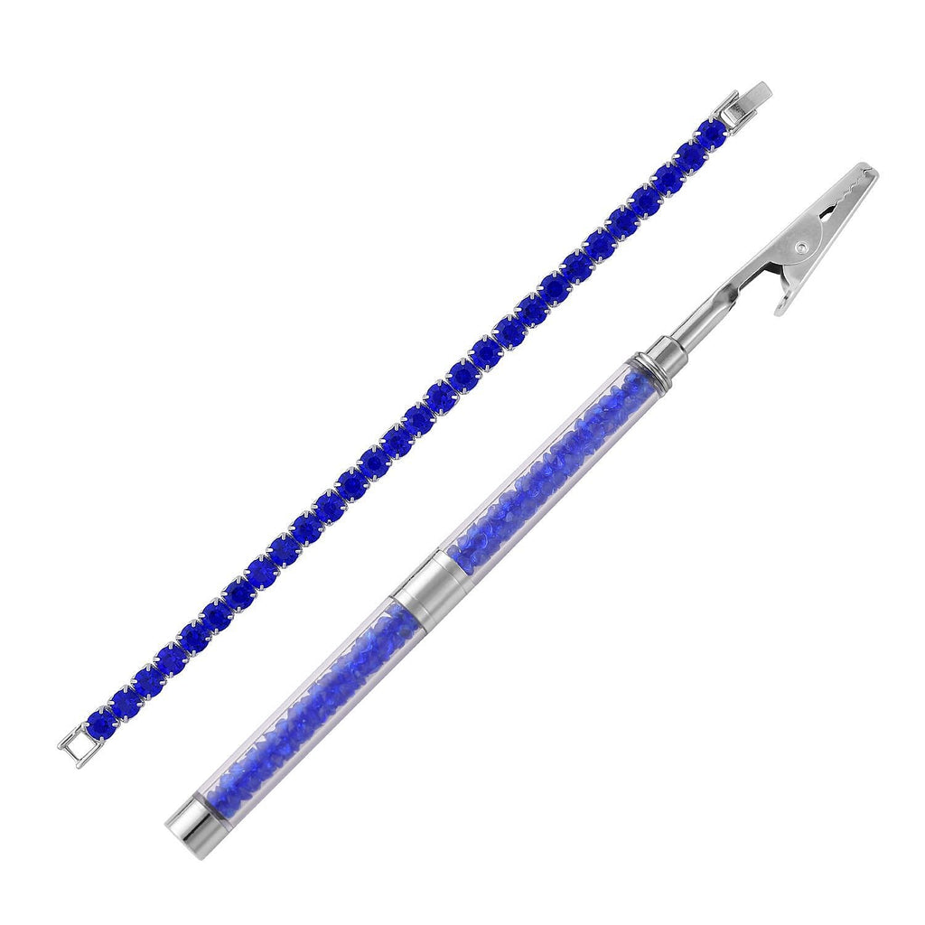 2 Piece Set - Blue Sapphire & Austrian Crystal Bracelet (Size - 7.5) with Bracelet Buddy in Silver Tone 70.00 Ct.