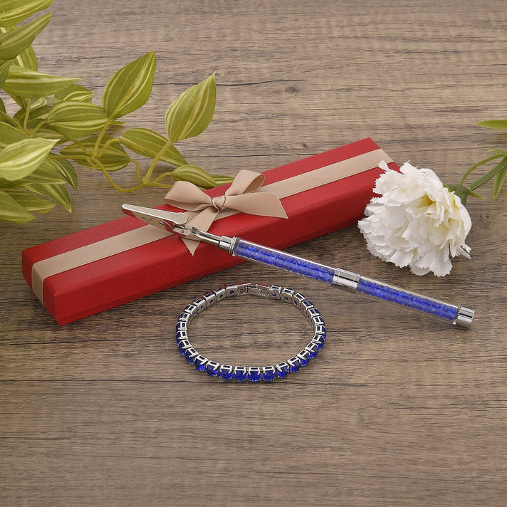 2 Piece Set - Blue Sapphire &amp; Austrian Crystal Bracelet (Size - 7.5) with Bracelet Buddy 4332158 2