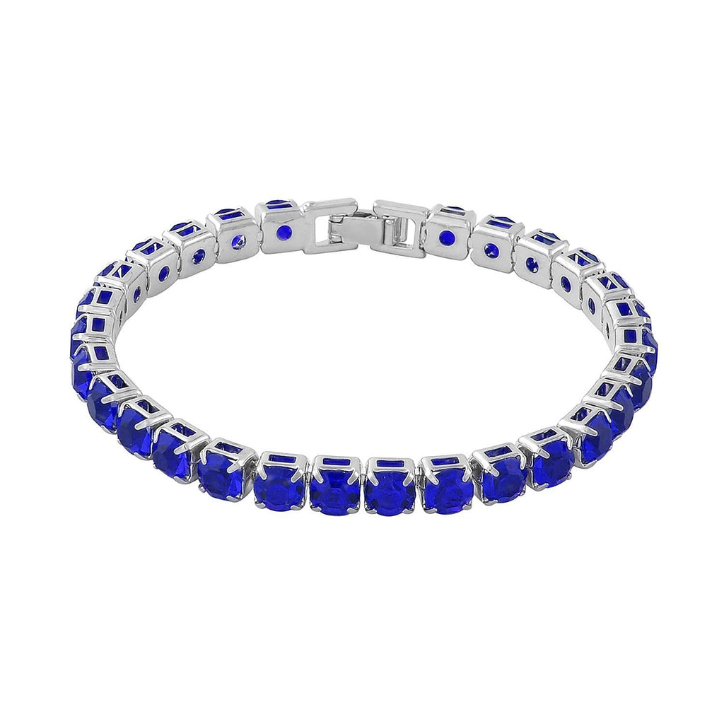 2 Piece Set - Blue Sapphire & Austrian Crystal Bracelet (Size - 7.5) with Bracelet Buddy in Silver Tone 70.00 Ct.