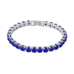 2 Piece Set - Blue Sapphire & Austrian Crystal Bracelet (Size - 7.5) with Bracelet Buddy in Silver Tone 70.00 Ct.