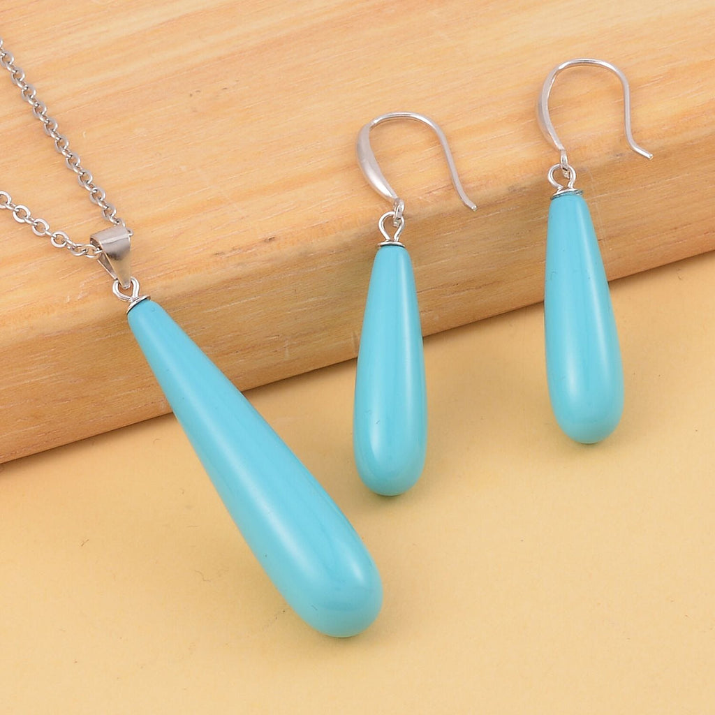 2 Piece Set - Blue Shell Pearl Drop Earring with Hook & Necklace (Size - 20) in Silver Tone 30.00 Ct.