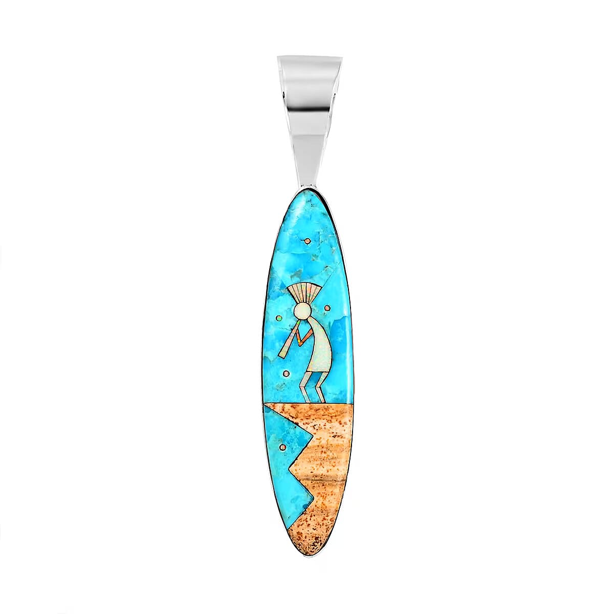 Santa Fe Collection - 2 Piece Set -  Blue Turquoise Pendant and Kokopelli Earring with Plastic Push Back in Sterling Silver 12.95 Ct. 4406417 2