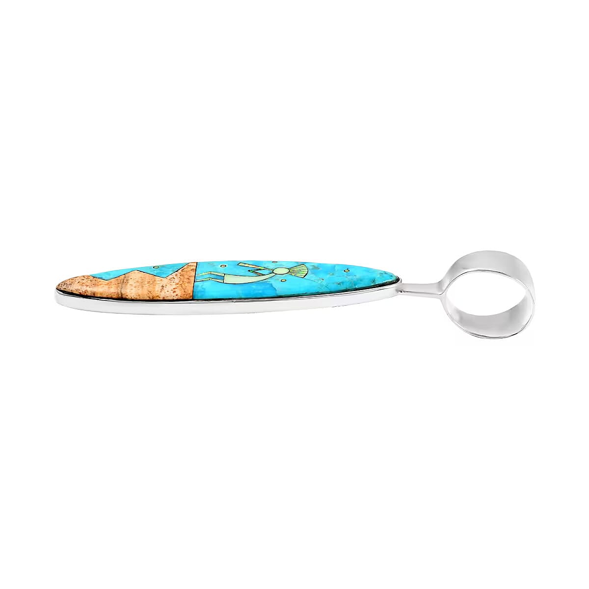 Santa Fe Collection - 2 Piece Set -  Blue Turquoise Pendant and Kokopelli Earring with Plastic Push Back in Sterling Silver 12.95 Ct. 4406417 3