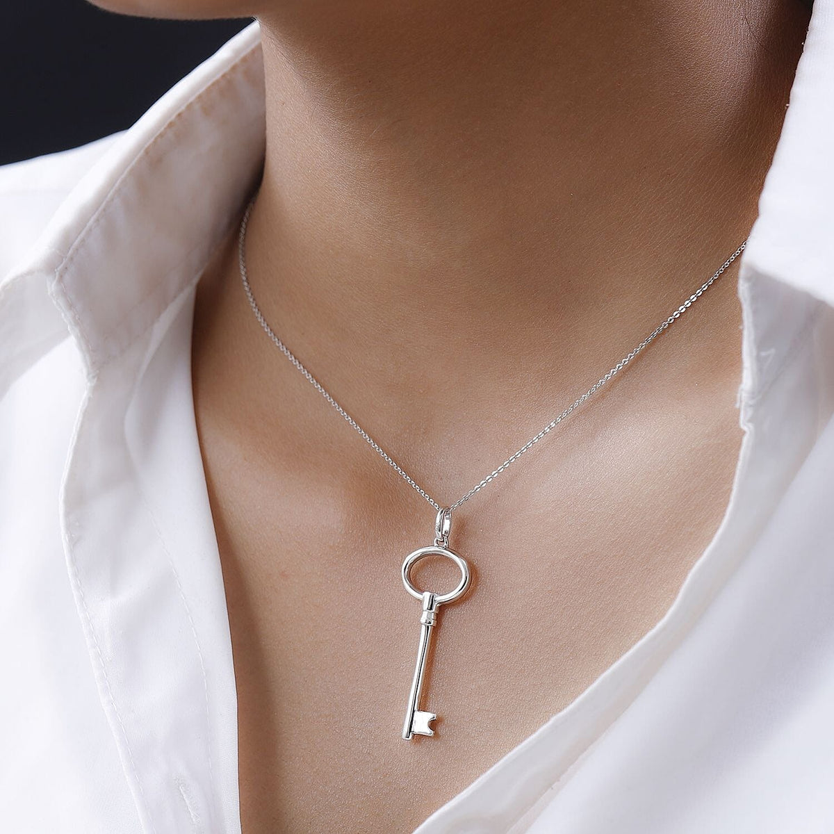 Key Pendant with Chain (Size - 20) in Sterling Silver with Platinum Overlay V32701837 2