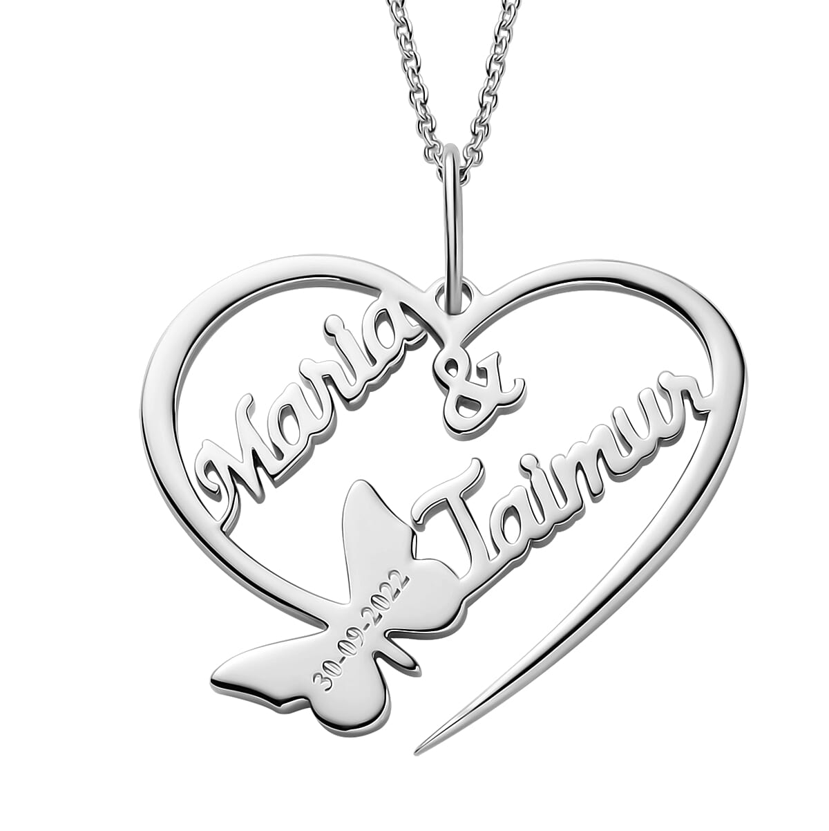 Personalised Heart Pendant with Chain in Platinum Overlay Sterling Silver 20 Inch 4401148 0