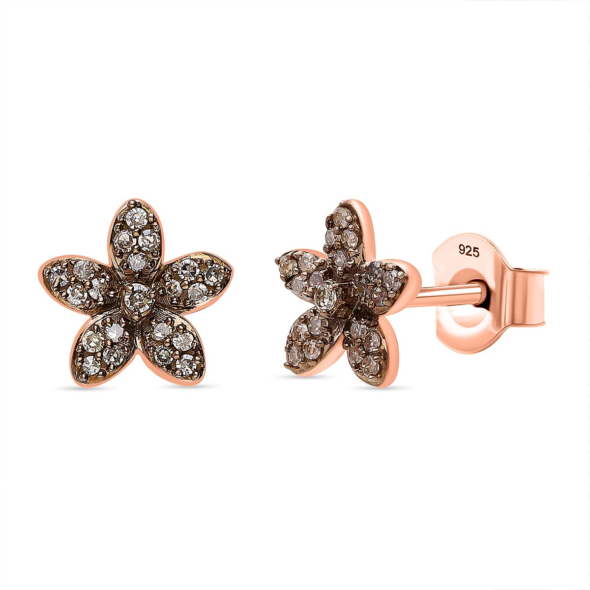 2 Piece Set - D'Joy Champagne Diamond Necklace (Size 21.50) &amp; Push Post Earring in Vermeil Rose Gold Plated Sterling Silver 2.21 Ct, Silver Wt. 14.80 Gms. 4340434 4
