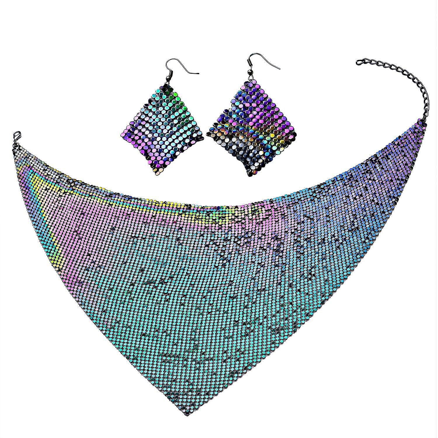 2 Piece Set - Collar Necklace (Size 20 with 4 Inch Extender) and Hook Earrings in Multicolour Tone 4053603 0
