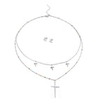 2 Piece Set - Cross Enamelled Necklace (Size 20 With 2 Inch Extender) and Earrings (With Push Back) in Silver Tone