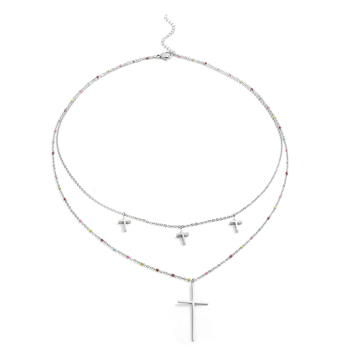 2 Piece Set - Cross Enamelled Necklace Size 20 with 2 inch Extender and Earrings in Silver Tone 3866437 3