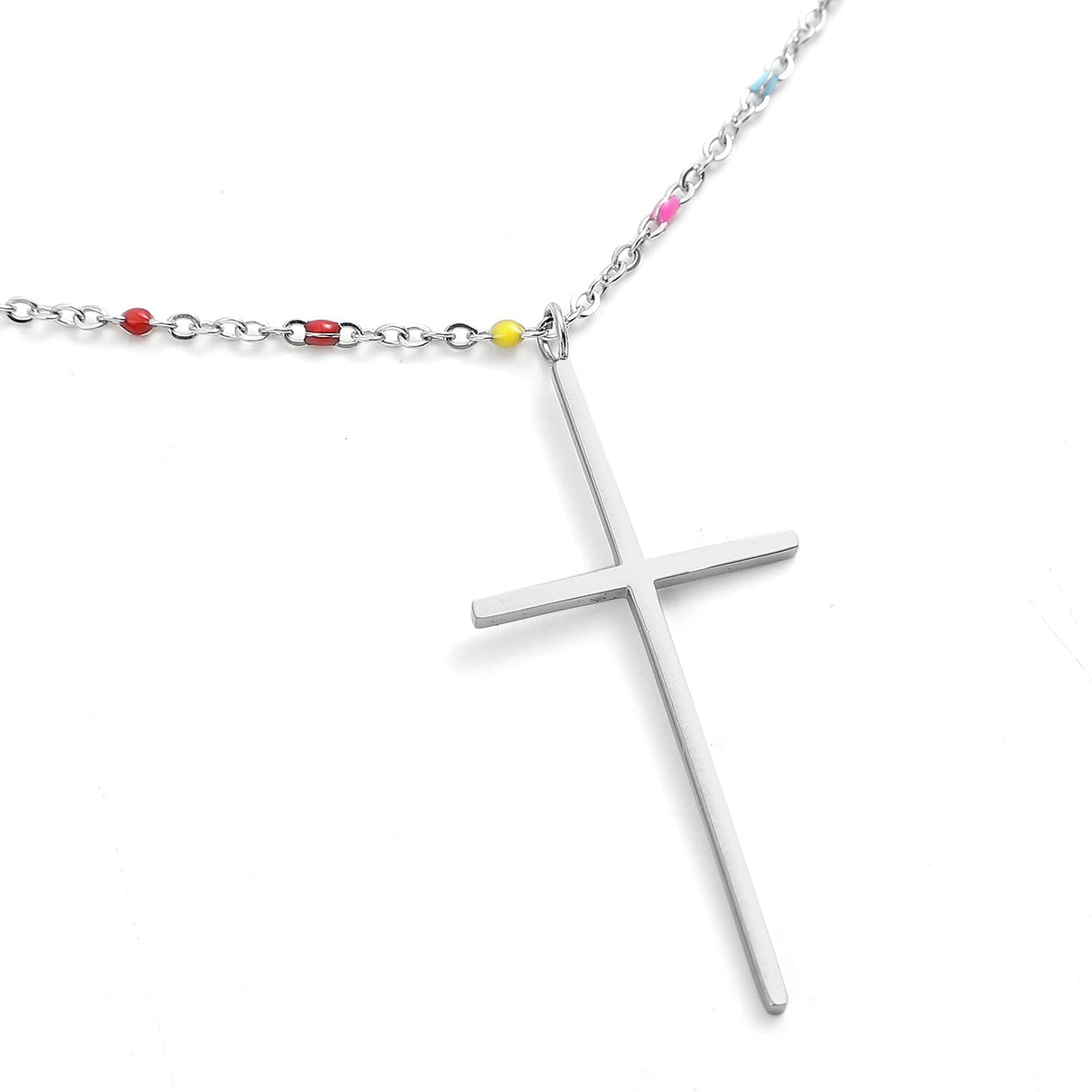 2 Piece Set - Cross Enamelled Necklace Size 20 with 2 inch Extender and Earrings in Silver Tone 3866437 4