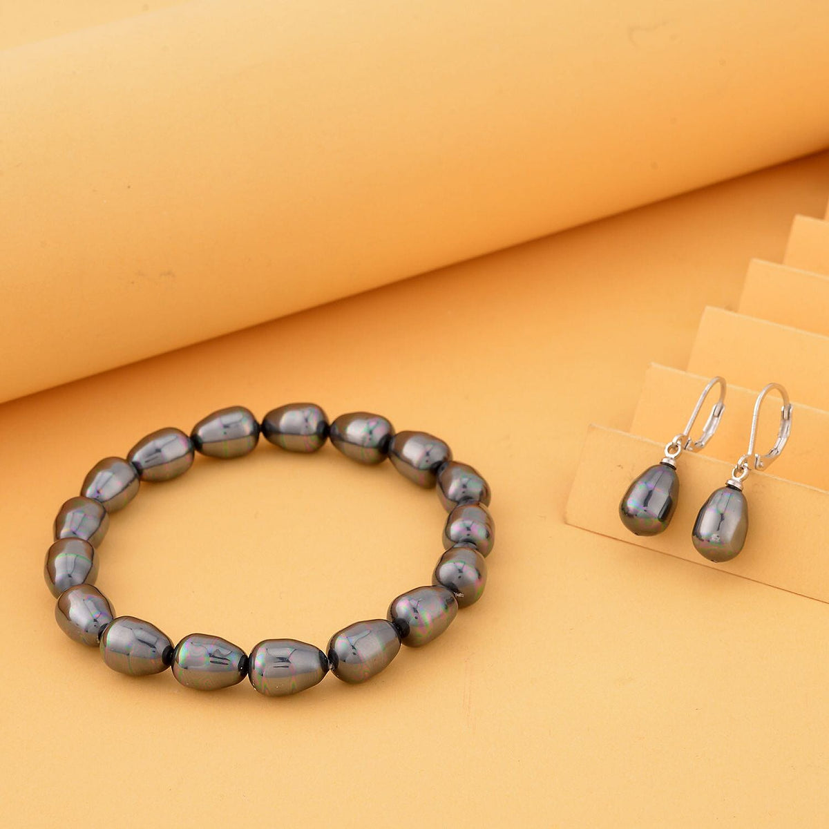 2 Piece Set -  Tahiti Colour Shell Pearl Bracelet and Earring Pure White Stainless Steel 4127927 2