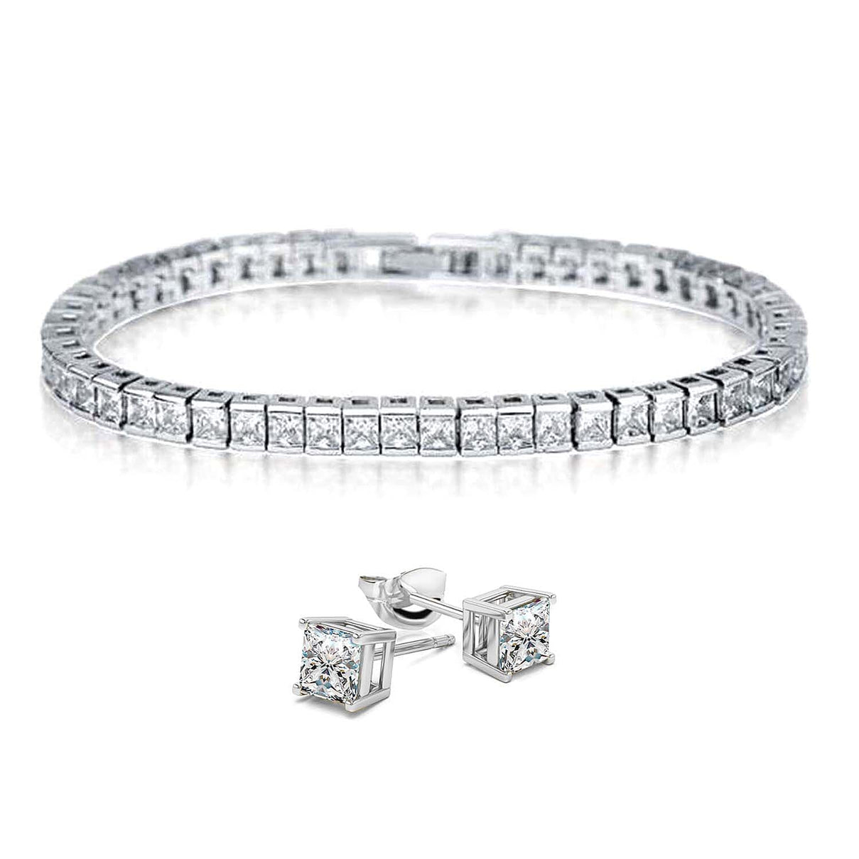 NY Close Out Deal- 2 Piece Set - Cubic Zirconia Bracelet and Earrings in Silver Tone (Size 7.5) 1.20 Ct 4327452 0