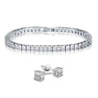 NY Close Out Deal - 2 Piece Set - Cubic Zirconia Bracelet (Size 7.5) & Earrings with Push Back 7.20 Ct.