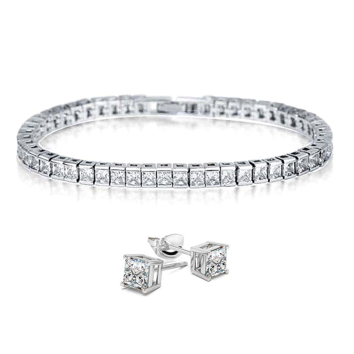 NY Close Out Deal- 2 Piece Set - Cubic Zirconia Bracelet and Earrings in Silver Tone (Size 7.5) 1.20 Ct 4327452 1