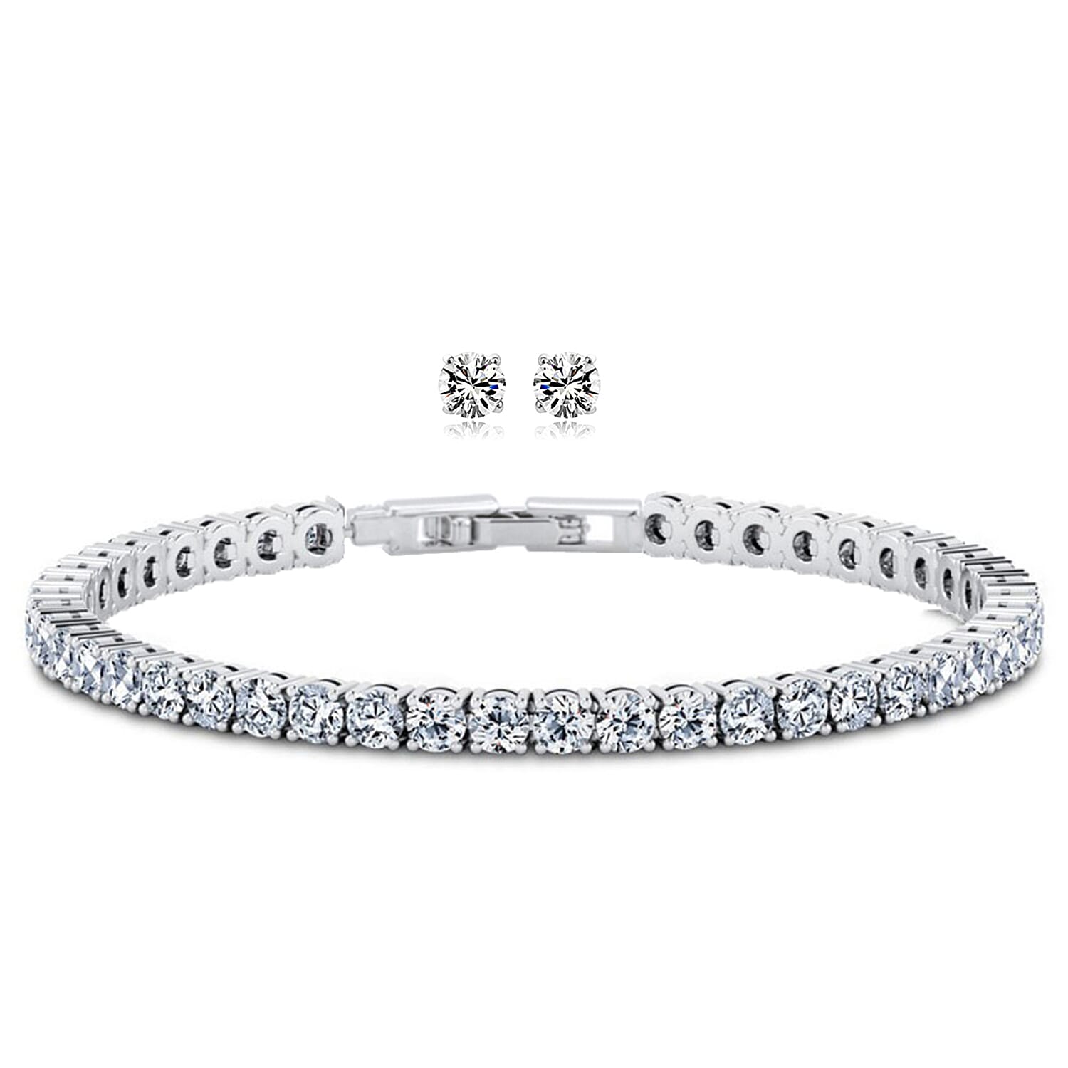 2 Piece Set - Cubic Zirconia Bracelet (Size - 7.5) and Push Back Earring 4446881 0