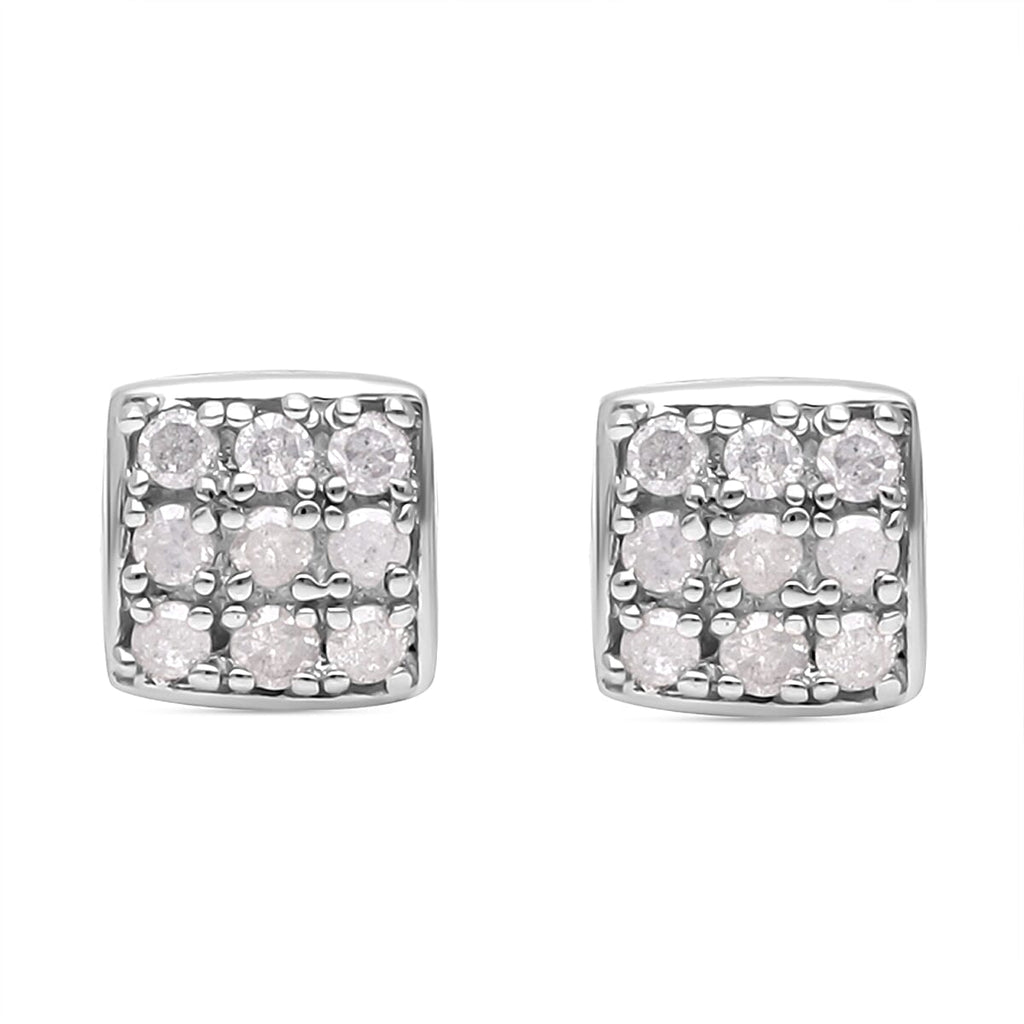 2 Piece Set - Diamond Earrings & Pendant with Chain (Size 18) in Platinum Overlay Sterling Silver