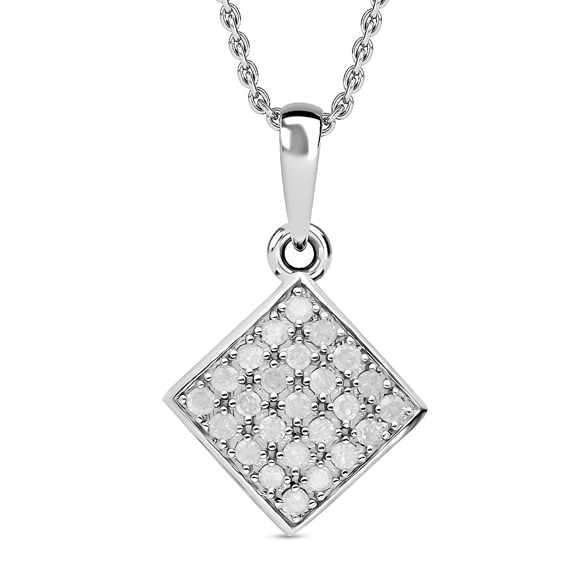 2 Piece Set - Diamond Earrings &amp; Pendant with Chain (Size 18) in Platinum Overlay Sterling Silver 4212898 1