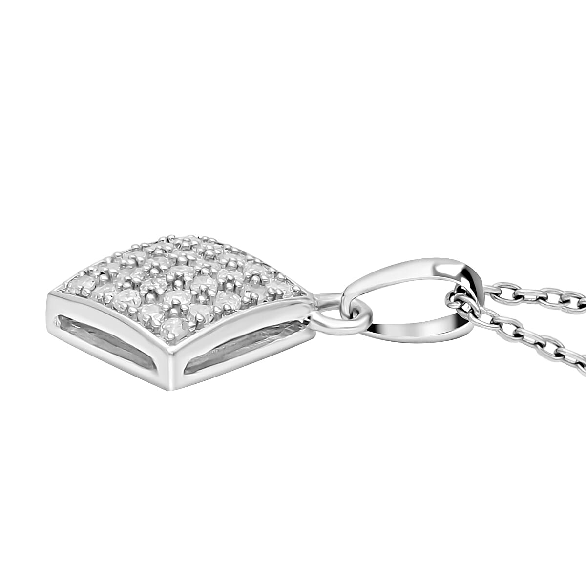 2 Piece Set - Diamond Earrings &amp; Pendant with Chain (Size 18) in Platinum Overlay Sterling Silver 4212898 6