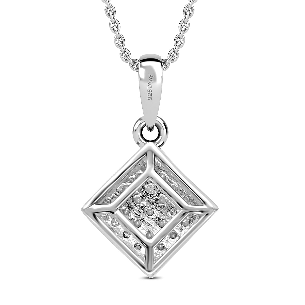 2 Piece Set - Diamond Earrings &amp; Pendant with Chain (Size 18) in Platinum Overlay Sterling Silver 4212898 8