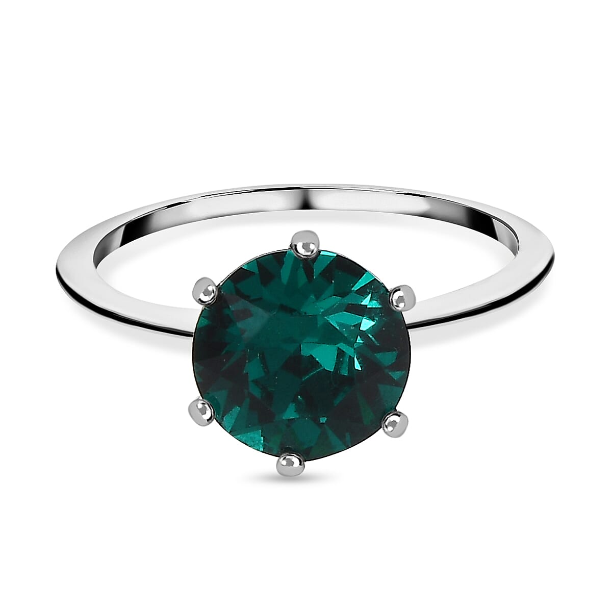 2 Piece Set - Emerald Austrian Crystal Sterling Silver Ring and Pendant with Stainless Steel Chain (Size 20) 4.98 Ct. 4166150 3