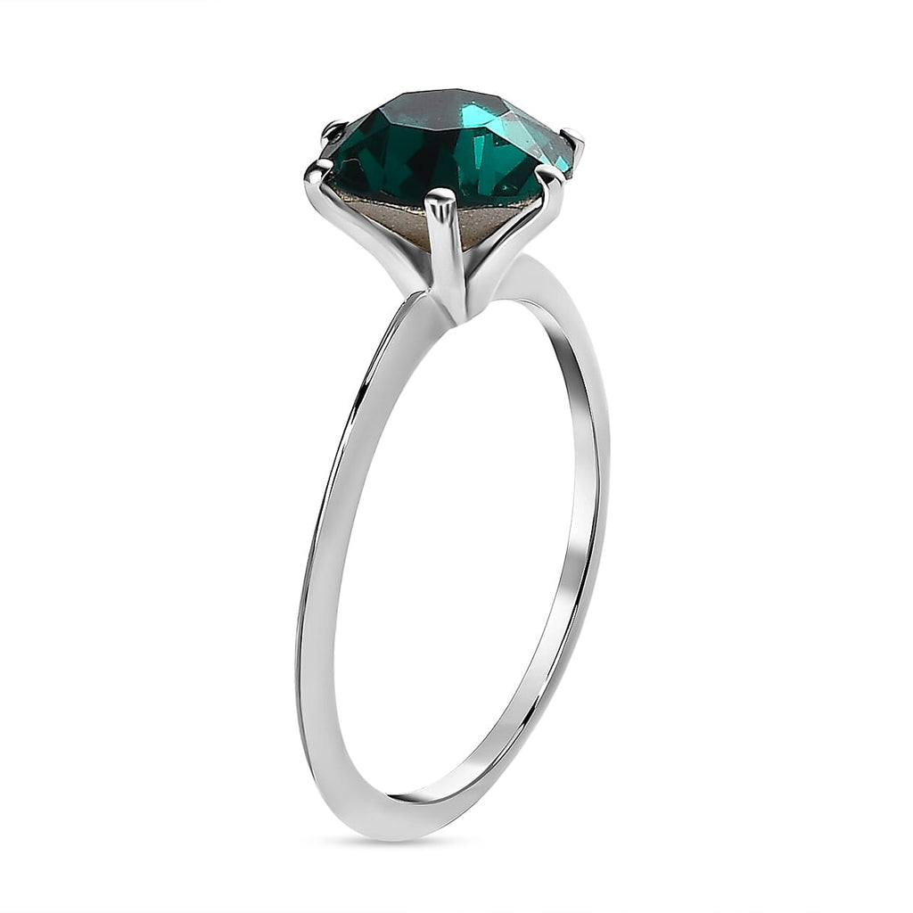 2 Piece Set - Emerald Austrian Crystal Sterling Silver Ring and Pendant with Stainless Steel Chain (Size 20) 4.98 Ct.