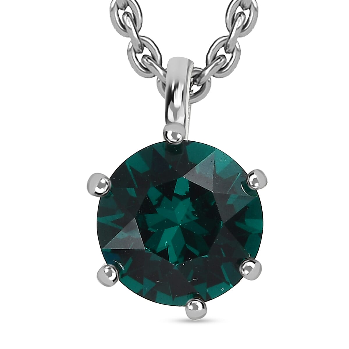 2 Piece Set - Emerald Austrian Crystal Sterling Silver Ring and Pendant with Stainless Steel Chain (Size 20) 4.98 Ct. 4166150 6