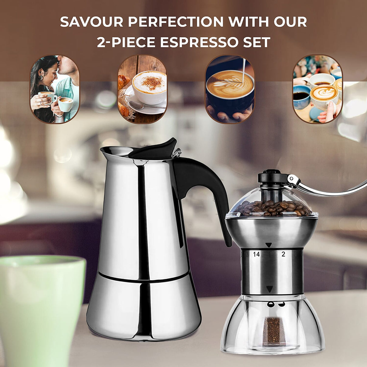 2 Piece Set - Espresso Maker 9 Cup and Adjustable Grinder 7594315 1