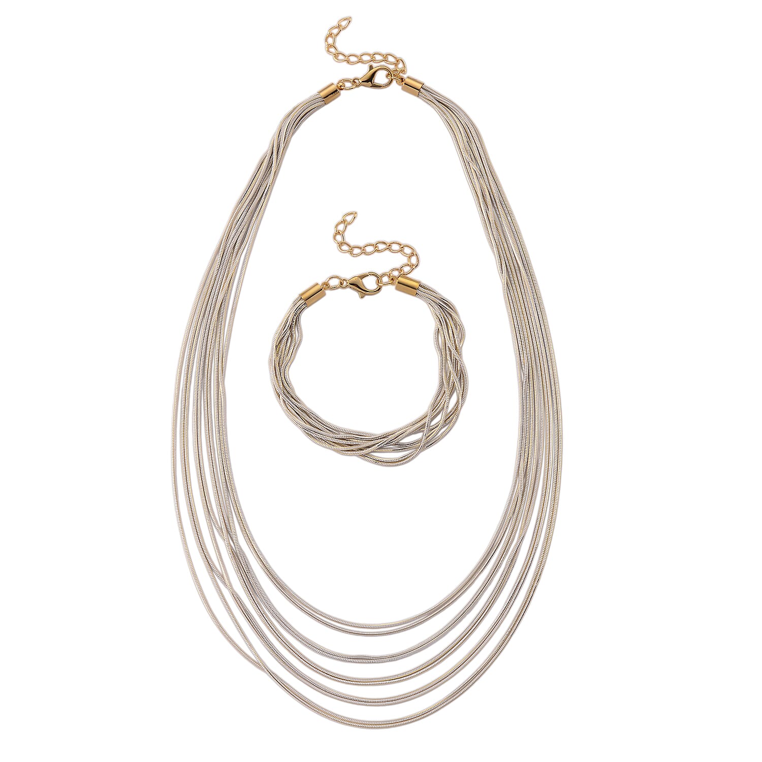 Set of 2 - Silver-Plated Twisted Strand Bracelet (Size - 7+2 Ext) &amp; Necklace (18+2 Ext) with Gold Plated Clasp V32527862 0