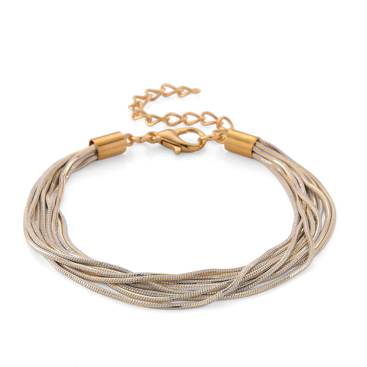 Set of 2 - Silver-Plated Twisted Strand Bracelet (Size - 7+2 Ext) &amp; Necklace (18+2 Ext) with Gold Plated Clasp V32527862 6