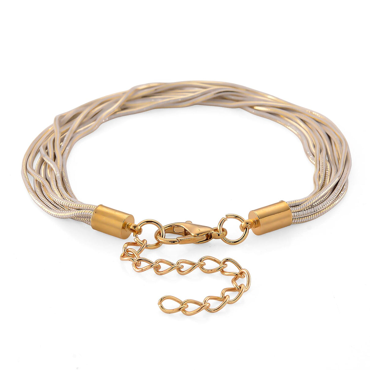 Set of 2 - Silver-Plated Twisted Strand Bracelet (Size - 7+2 Ext) &amp; Necklace (18+2 Ext) with Gold Plated Clasp V32527862 7